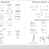 Sketches of waistbands, belts, buckles, and trims.